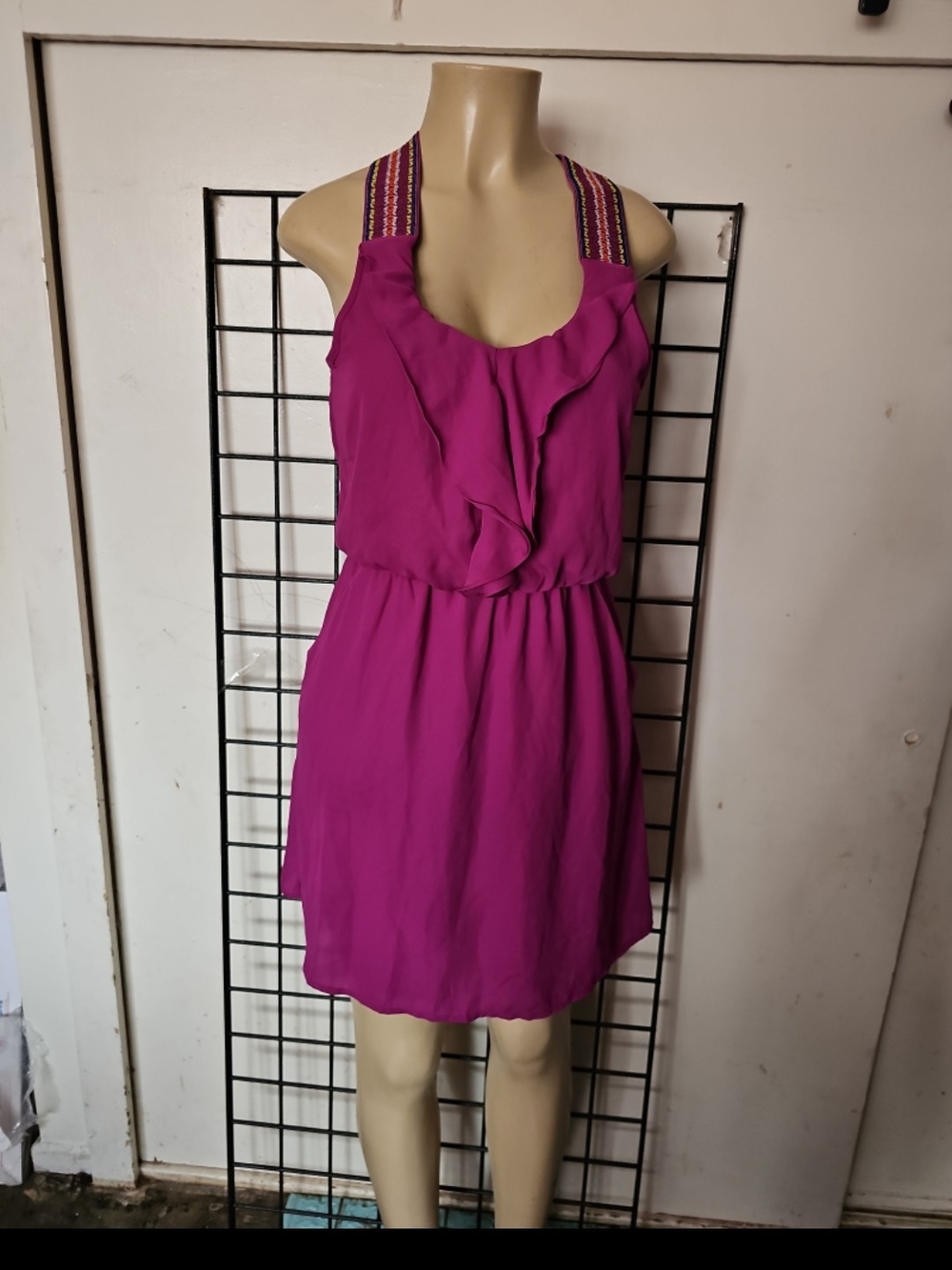 Xhilaration Magenta Ruffle Halter Mini Dress